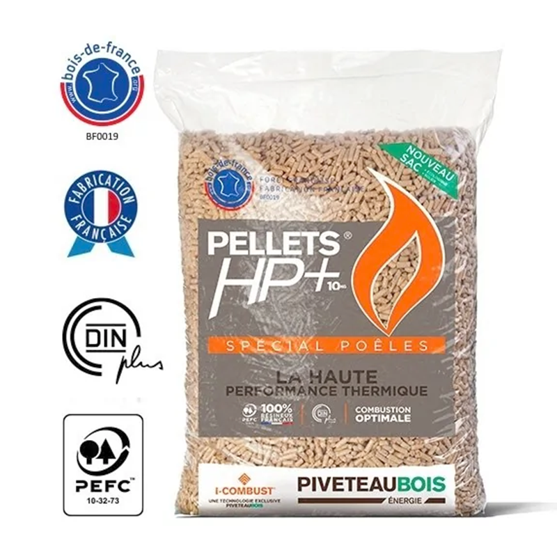 Holzpellets Piveteau HP+ 6 mm — Palette 1 080 kg (72 Säcke à 15 kg) · DINplus · NF