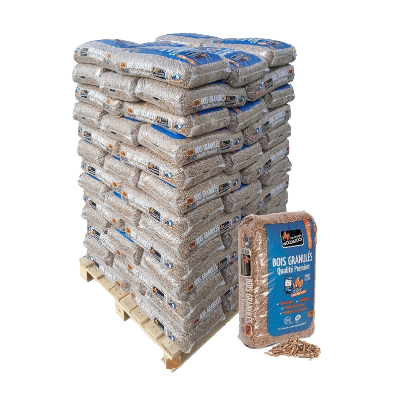 Französische Holzpellets Woodstock® Premium 6 mm — Palette 1 170 kg (78 Säcke) · DINplus · NF